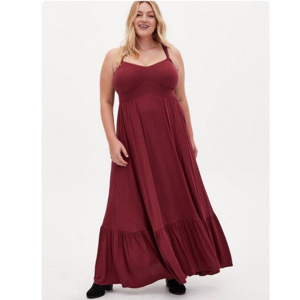 Torrid Maxi Super Soft Tiered Dress in Burgundy Maroon (size 3)